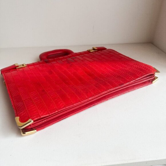 Vintage Amiet Patchwork Snakeskin Bright Red Briefcase Office Document Case - Picture 8 of 8